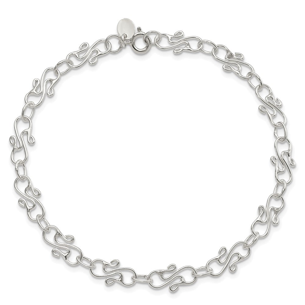 Sterling Silver 10inch Fancy Polished Anklet 10 inches