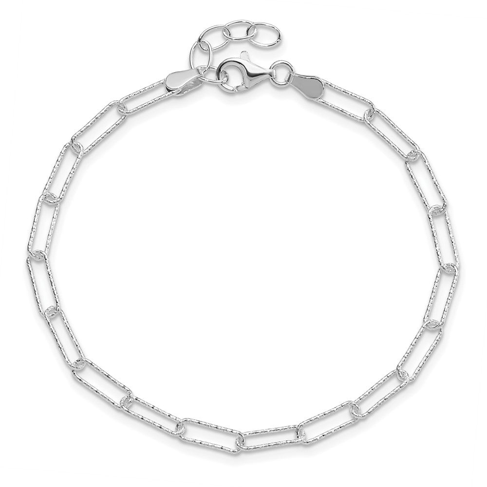 Sterling Silver Rhodium-plated D/C Fancy Link w/.75 in Ext Bracelet 7.25 inches