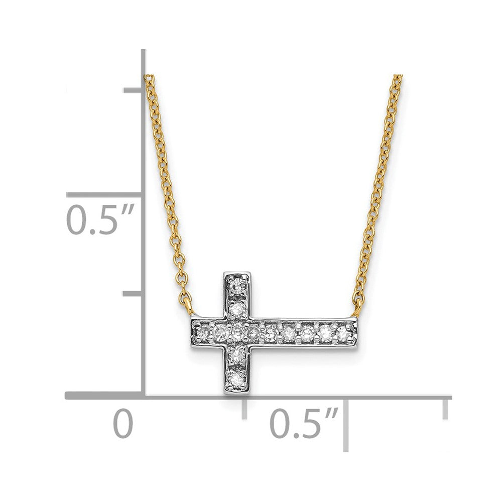 14k Gold Polished Diamond Sideways Cross with 3 in ext Necklace