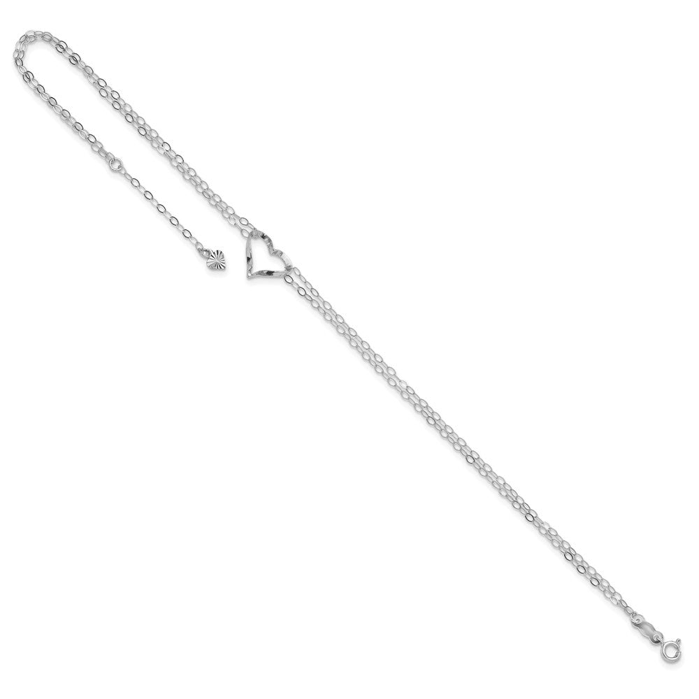 14k White Gold Double Strand Heart 10in Plus 1in ext. Anklet