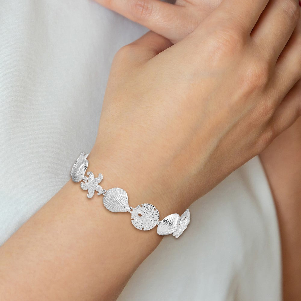 De-Ani Sterling Silver Rhodium-Plated Polished Turtle / Shell / Starfish / Clam Bracelet 7.25 inches