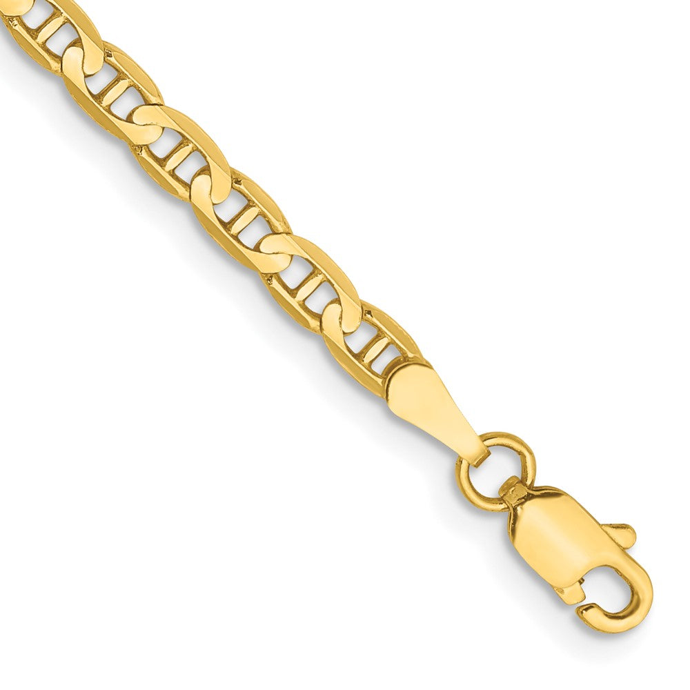 14K 8 inch 3mm Concave Anchor with Lobster Clasp Bracelet 8 inches