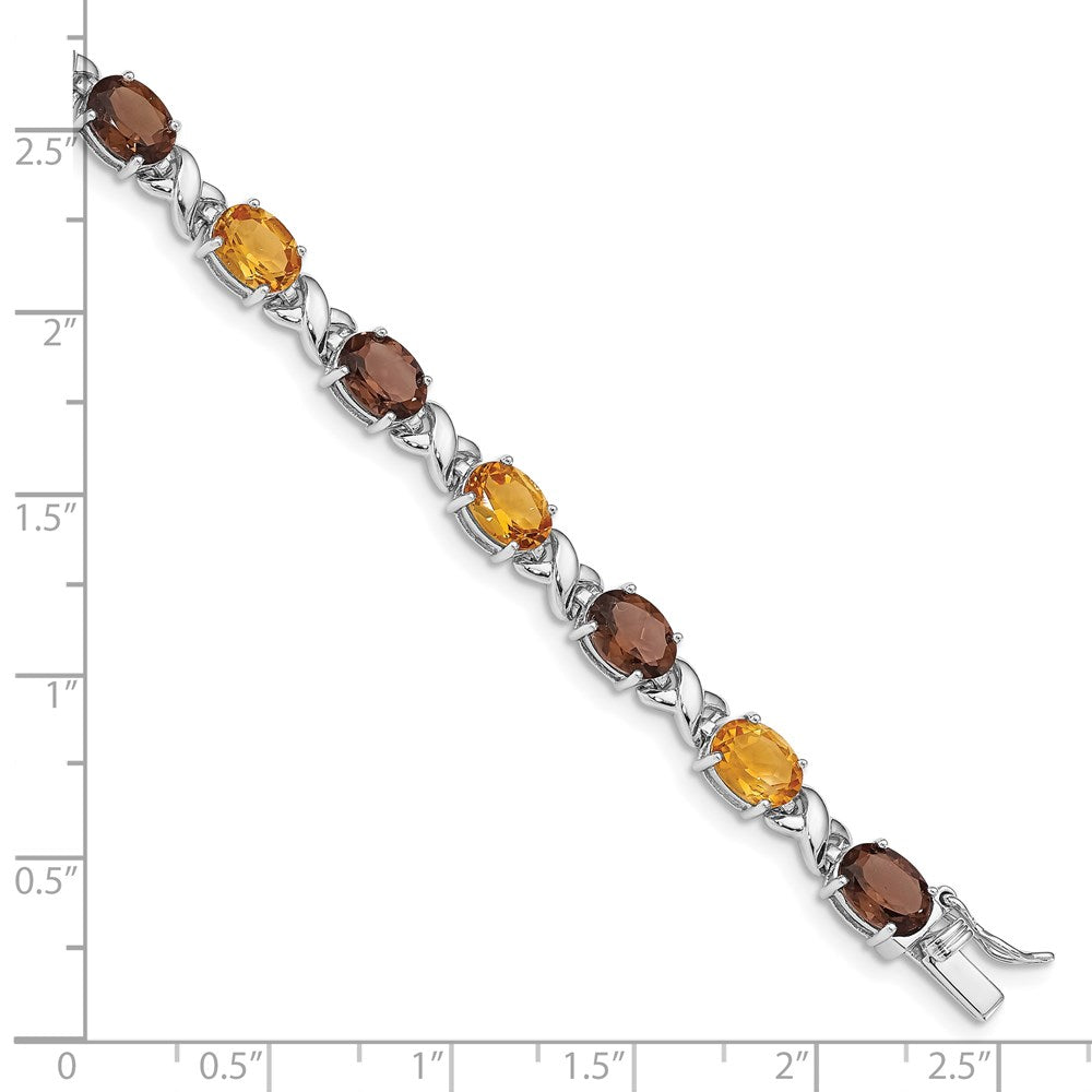Sterling Silver Rhod-pltd Smoky Quartz/Citrine/Wh.Topaz Bracelet 7.5 inches
