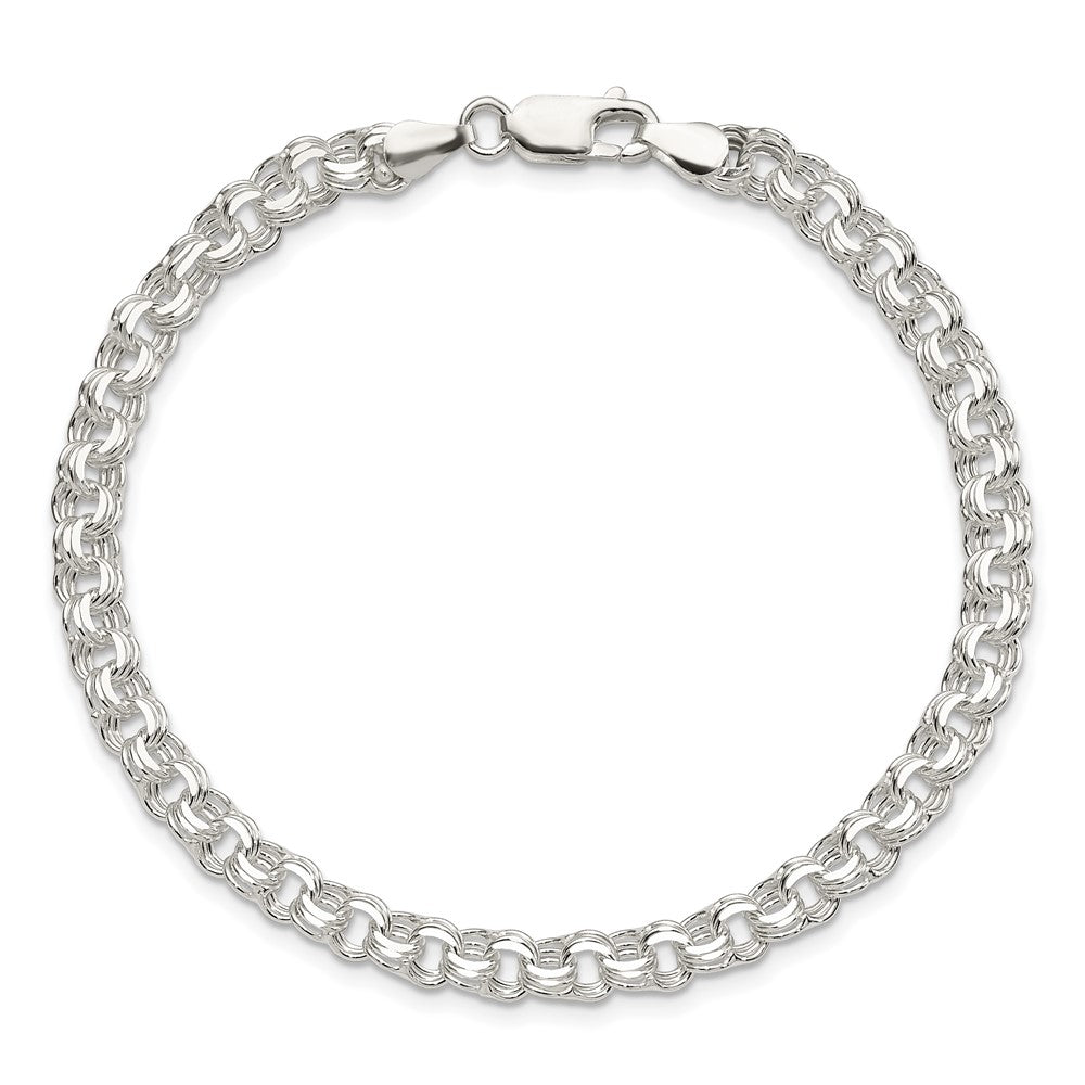 Sterling Silver Polished 5mm Triple Link Charm Bracelet 8 inches
