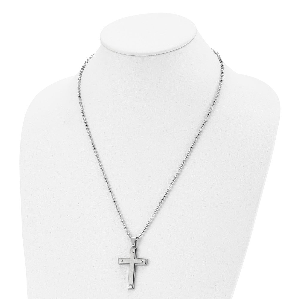 Stainless Steel Brushed and Polished Cross 22in Necklace