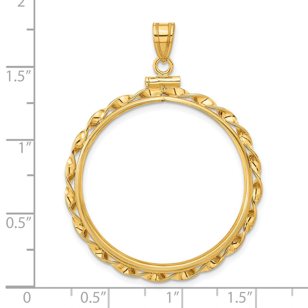 Wideband Distinguished Coin Jewelry 14k Polished Hand Twisted Ribbon 30.0mm x 3.00mm Screw Top Coin Bezel Pendant