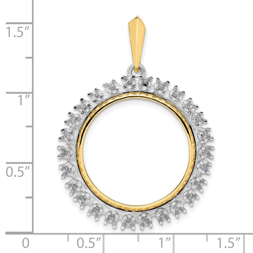 Wideband Distinguished Coin Jewelry 14k Two-tone Polished Diamond 21.6mm Prong Coin Bezel Pendant Mounting
