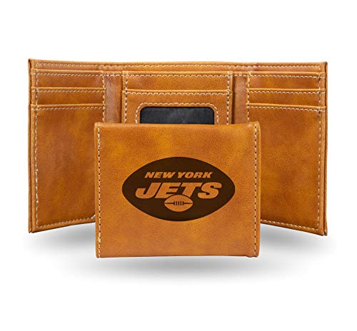 New York Jets Brown Laser Engraved Tri-Fold Wallet - Men's Accessory