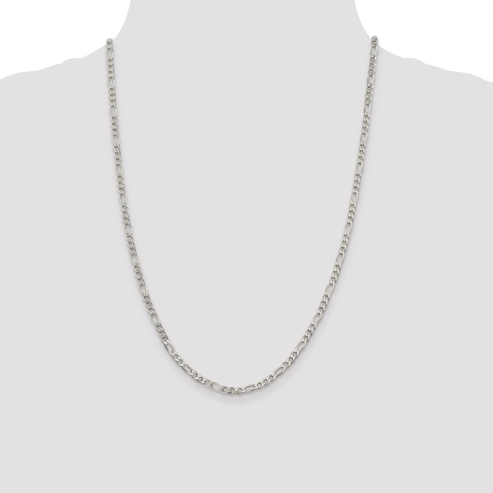 Sterling Silver 4mm Pav‚ Flat Figaro Chain 24 Inches