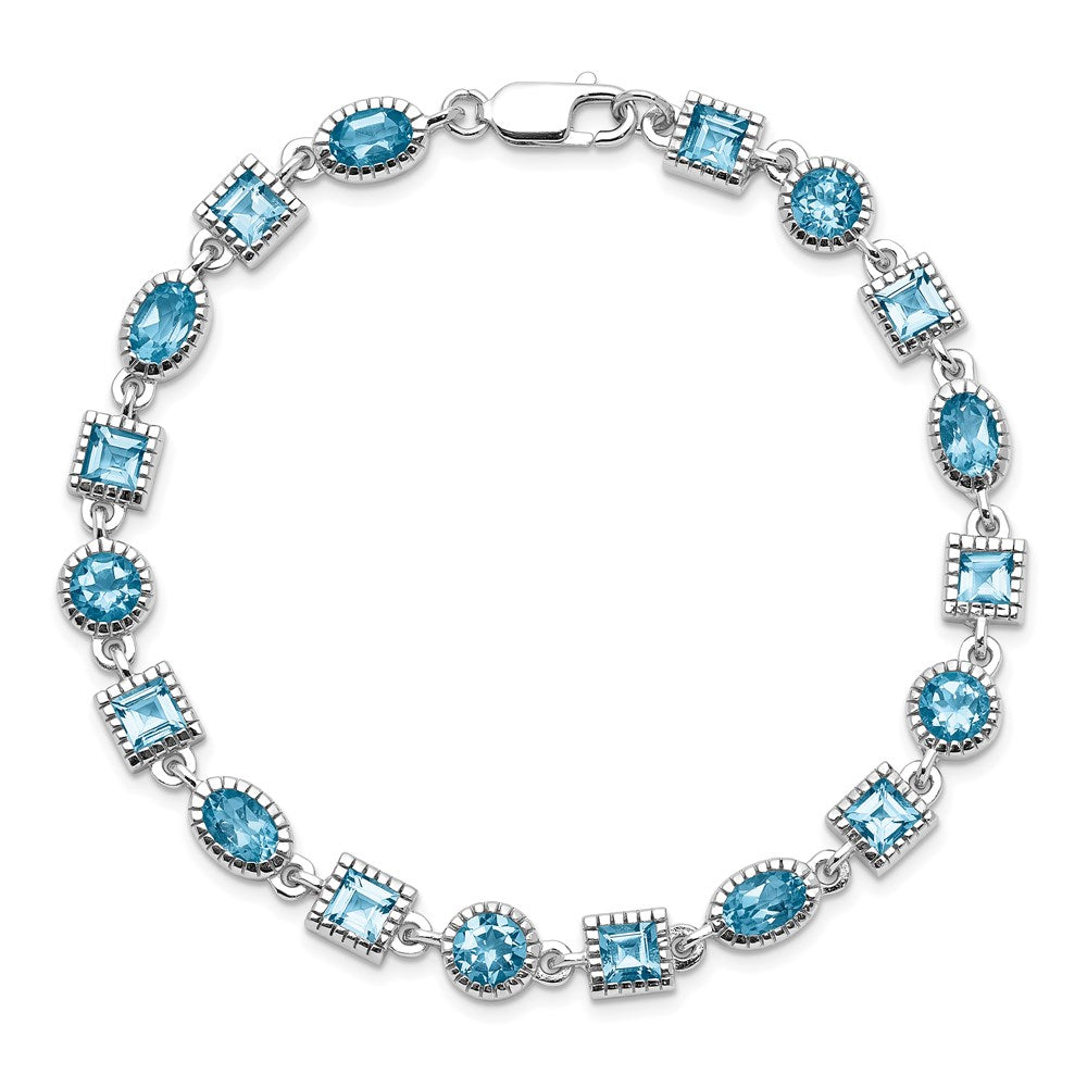 Sterling Silver Rhodium-plated Blue Topaz Bracelet 7 inches