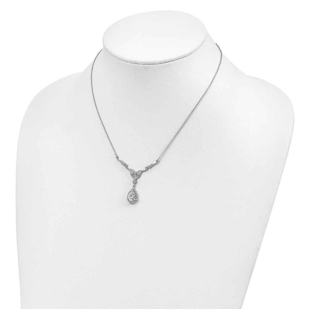 Cheryl M Sterling Silver Rhodium-plated Fancy Brilliant-cut CZ Teardrop Dangle 16 Inch Necklace with 2.25 Inch Extender 16 Inches