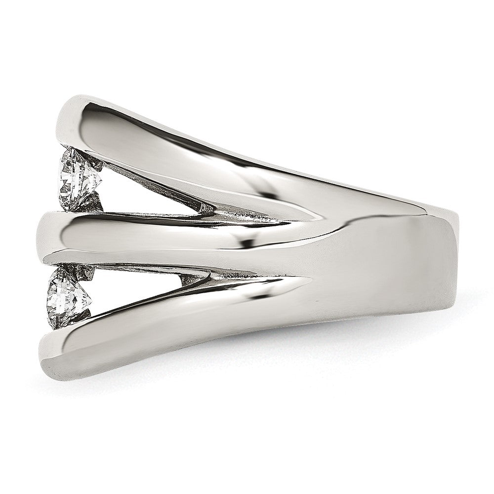 Stainless Steel Polished CZ Ring Size - 6