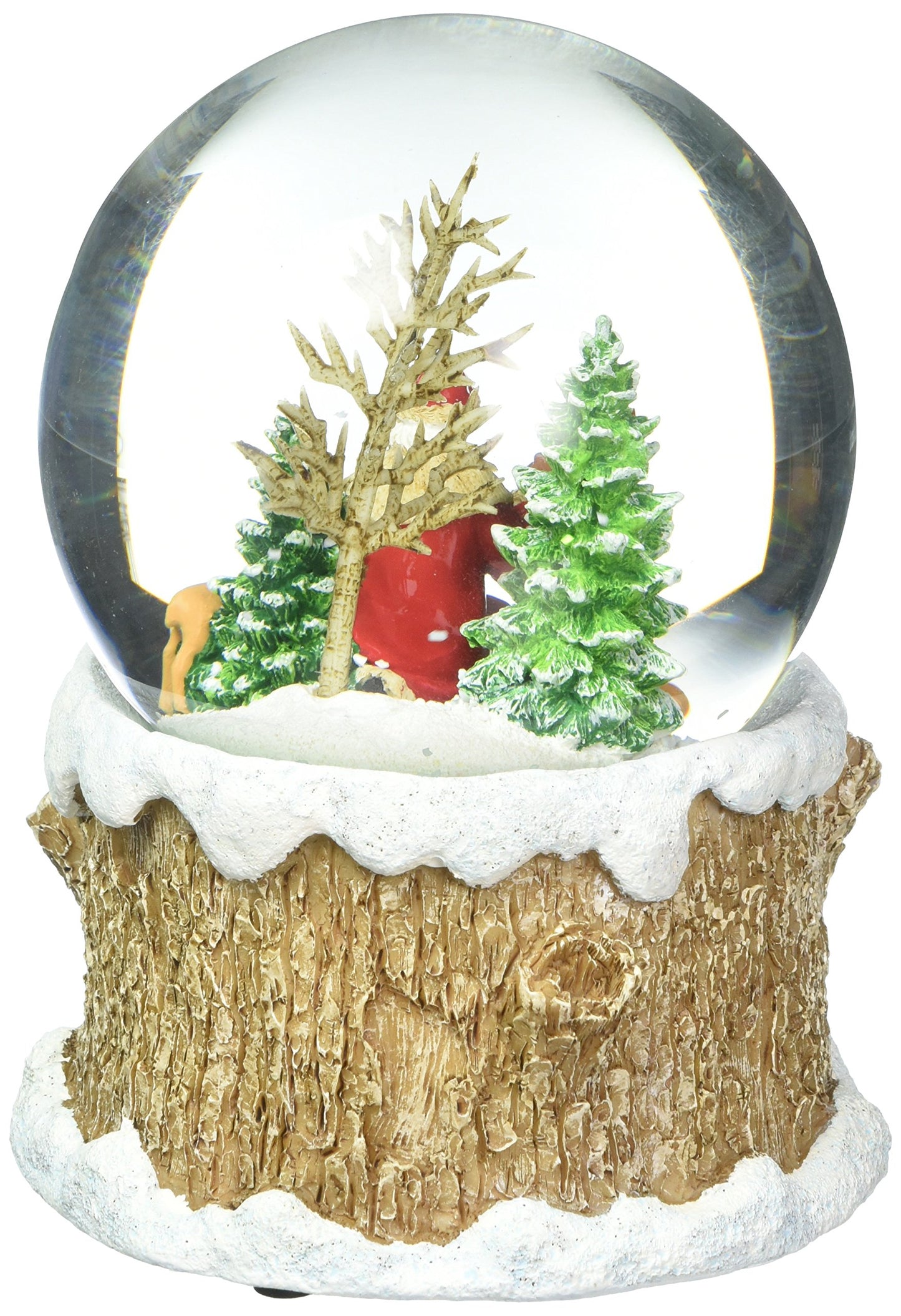 Glitterdomes 100mm Musical Glitter Dome, Features Santa with Woodland Animals on a Tree Like Base with a Racoon Peeking Out, 5.75-Inch
