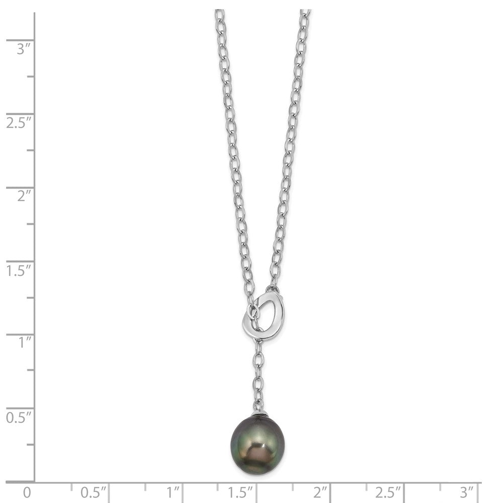 Sterling Silver Rhodium-plated 9-10mm Black Teardrop Tahitian Saltwater Cultured Pearl Slide 19.5 inch Necklace 19.5 Inches