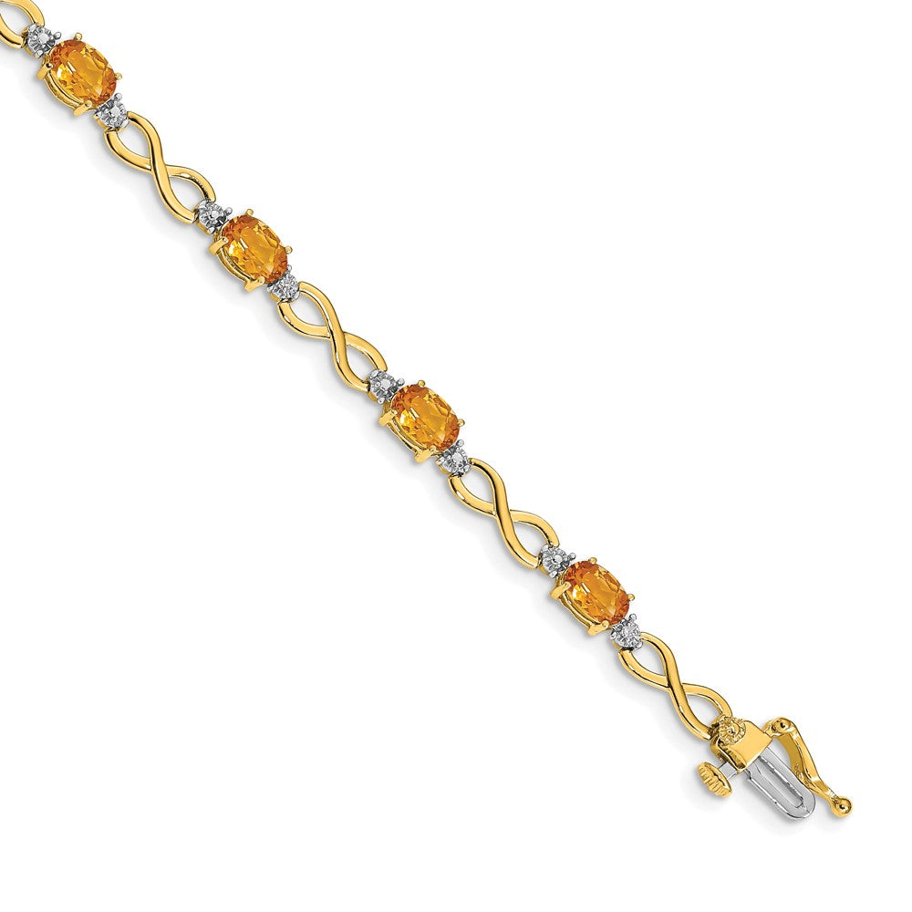 14k Citrine Diamond Infinity Bracelet 7 inches