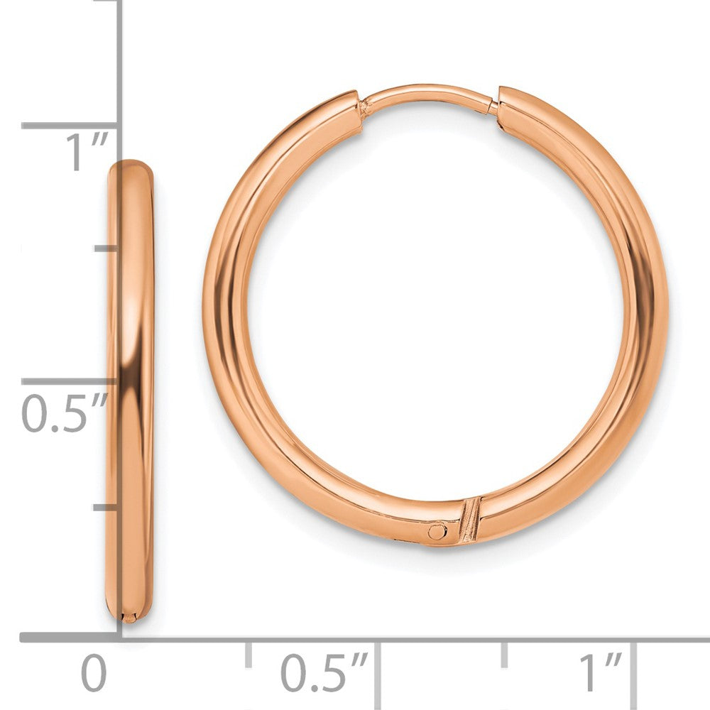 Stainless Steel Polished Rose IP-plated 2.5mm Hinged Hoop Earrings