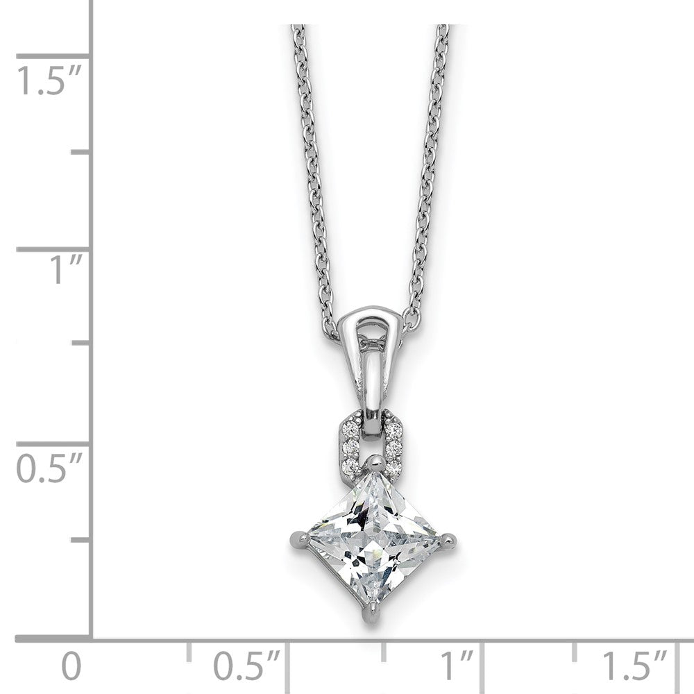 Cheryl M Sterling Silver Rhodium-plated Polished Fancy CZ Link with 2 Inch Extension Necklace 18 Inches