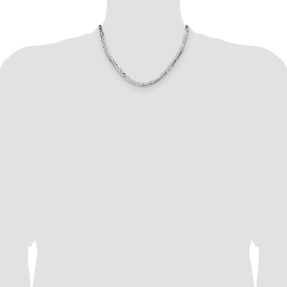 Sterling Silver Rhodium-plated 4.0mm Lightweight Flat Figaro Chain