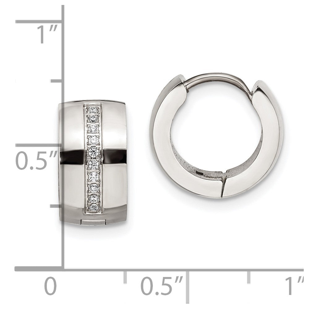 Stainless Steel Polished with Preciosa Crystal 7mm Hinged Hoop Earrings