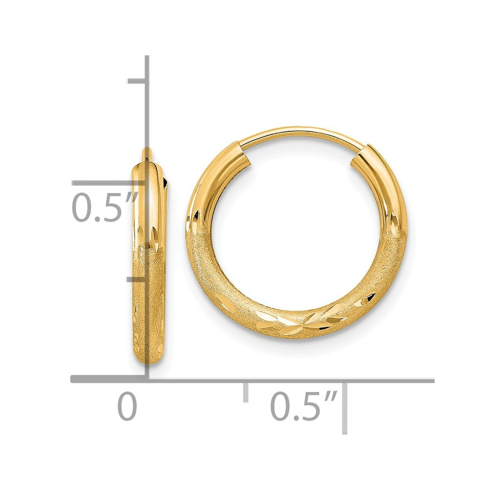 10k 2mm Satin Diamond-cut Endless Hoop Earrings