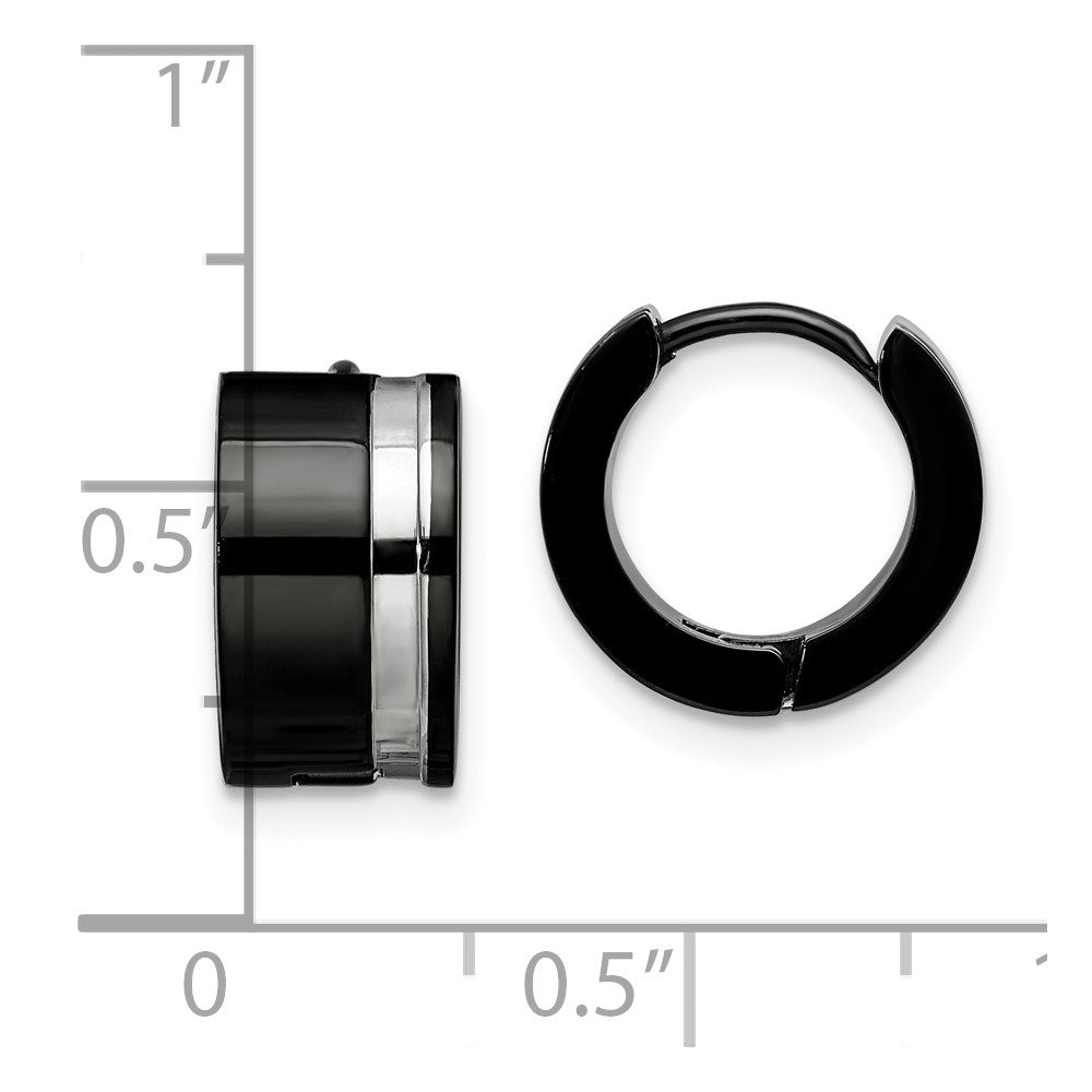 Stainless Steel Polished Black IP-plated Hinged Hoop Earrings