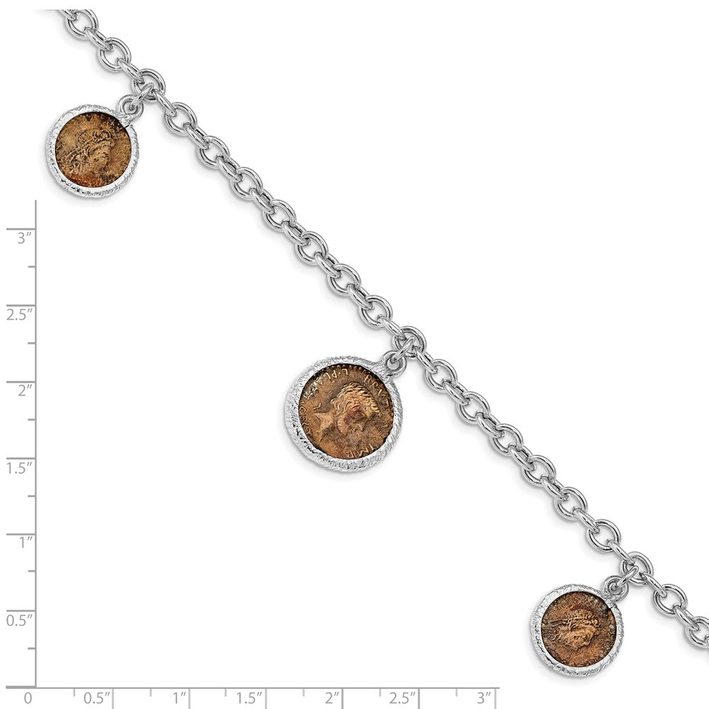 Sterling Silver Rhodium-plated Bronze Roman Coin Bracelet