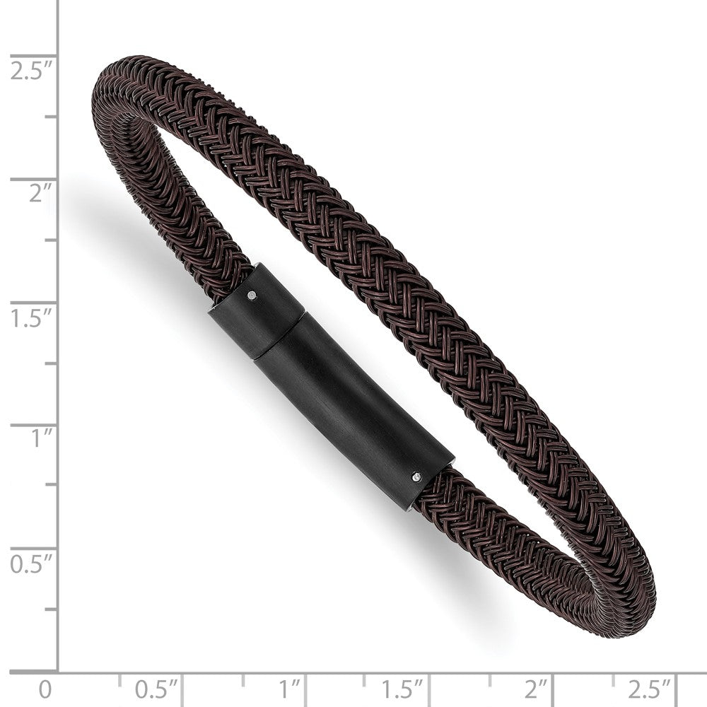 Stainless Steel Brushed and Polished Black/Brown Wire 8.25in Bracelet 8.25 inches
