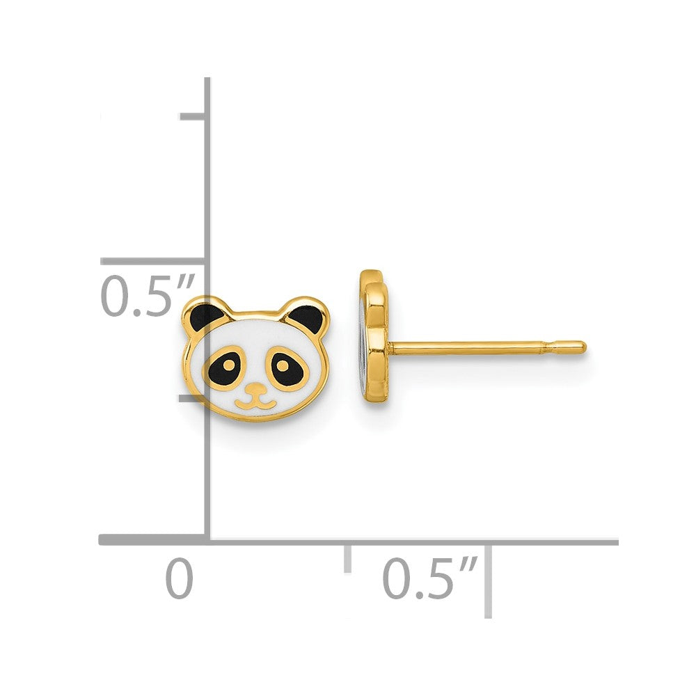 14k Madi K Polished Black and White Enameled Panda Childrens Post Earrings