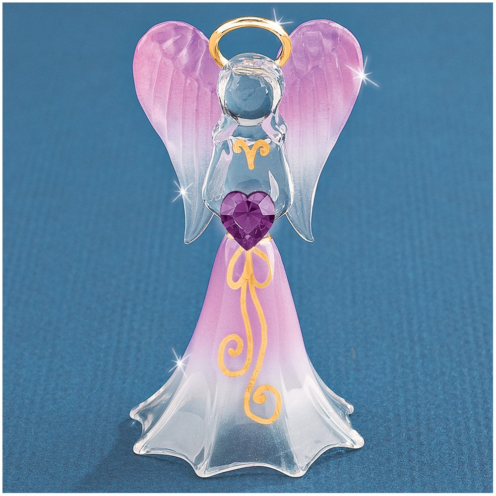 Glass Baron Lavender Angel with Crystal Heart Glass Figurine