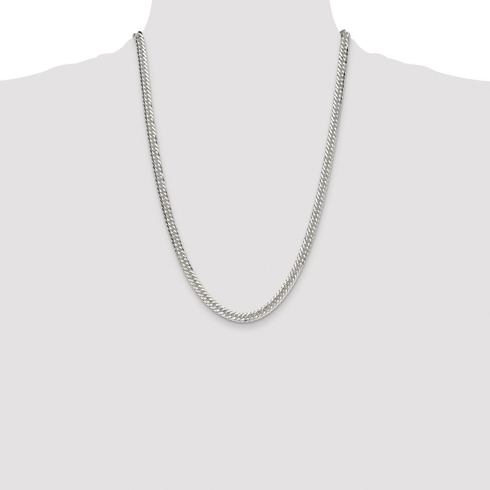 Sterling Silver Rhodium-plated 5.7mm Double Diamond-cut Curb Chain