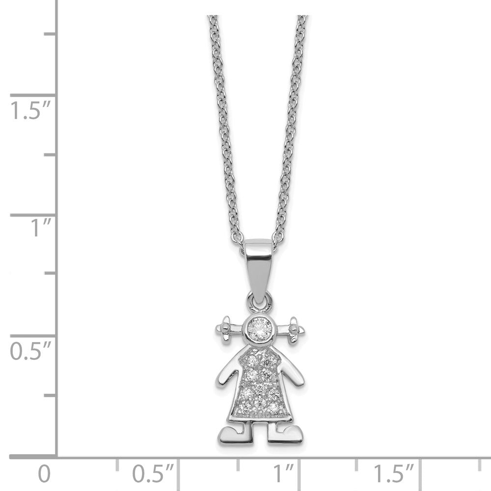 Brass Rhodium-plated Little People for Hope Girl CZ Pendant Necklace