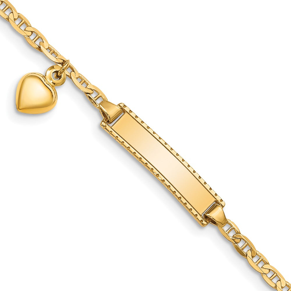 14k Children's Heart Dangle Anchor Link ID Bracelet 6 inches