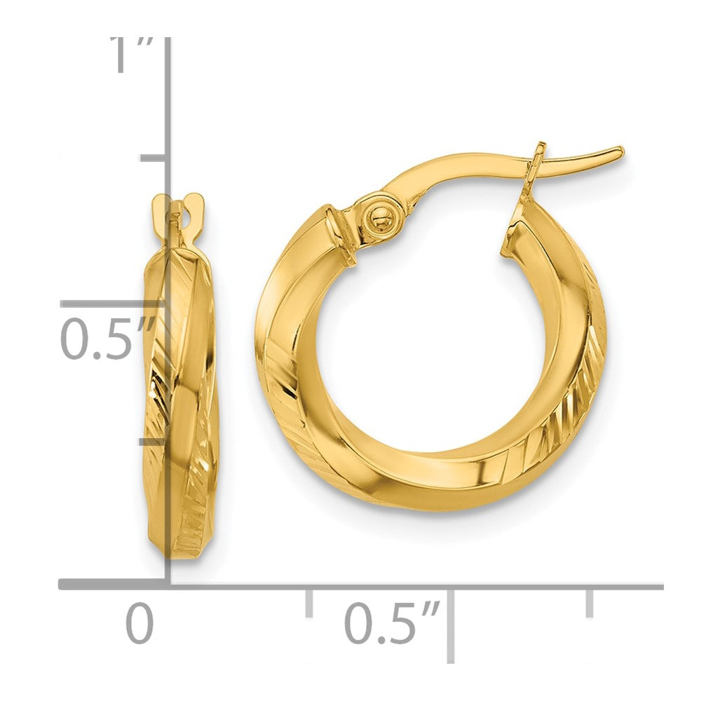 14K Polished and Diamond-cut Round Hoop Earrings