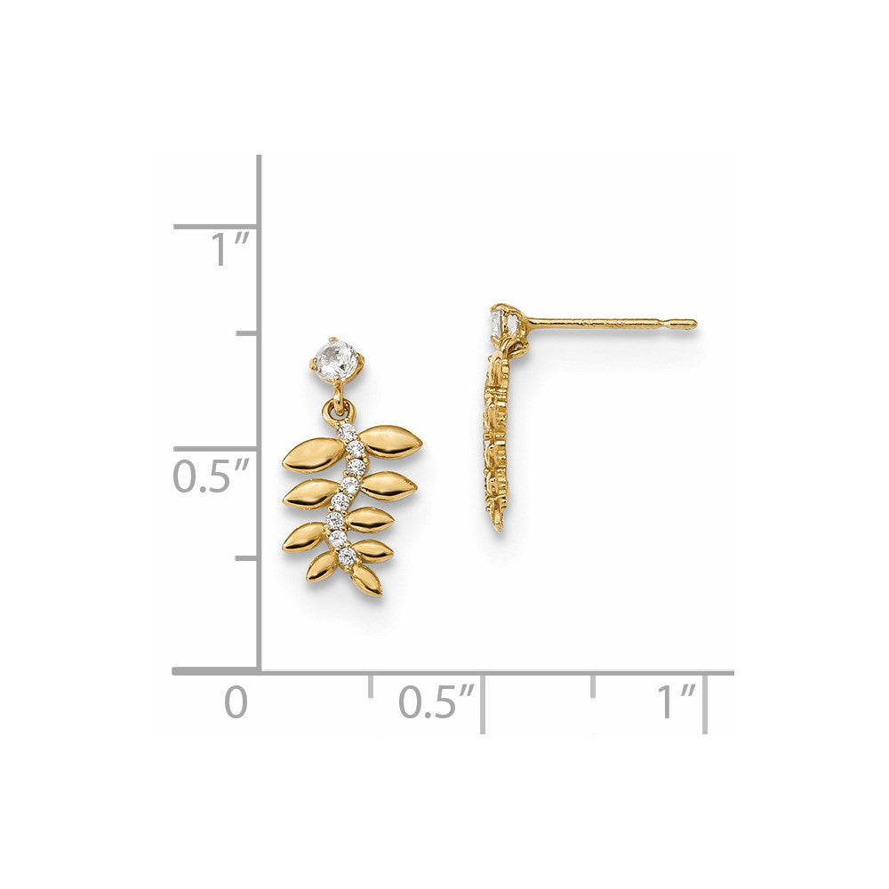 14k Madi K Kids CZ Fern Leaves Dangle Post Earrings