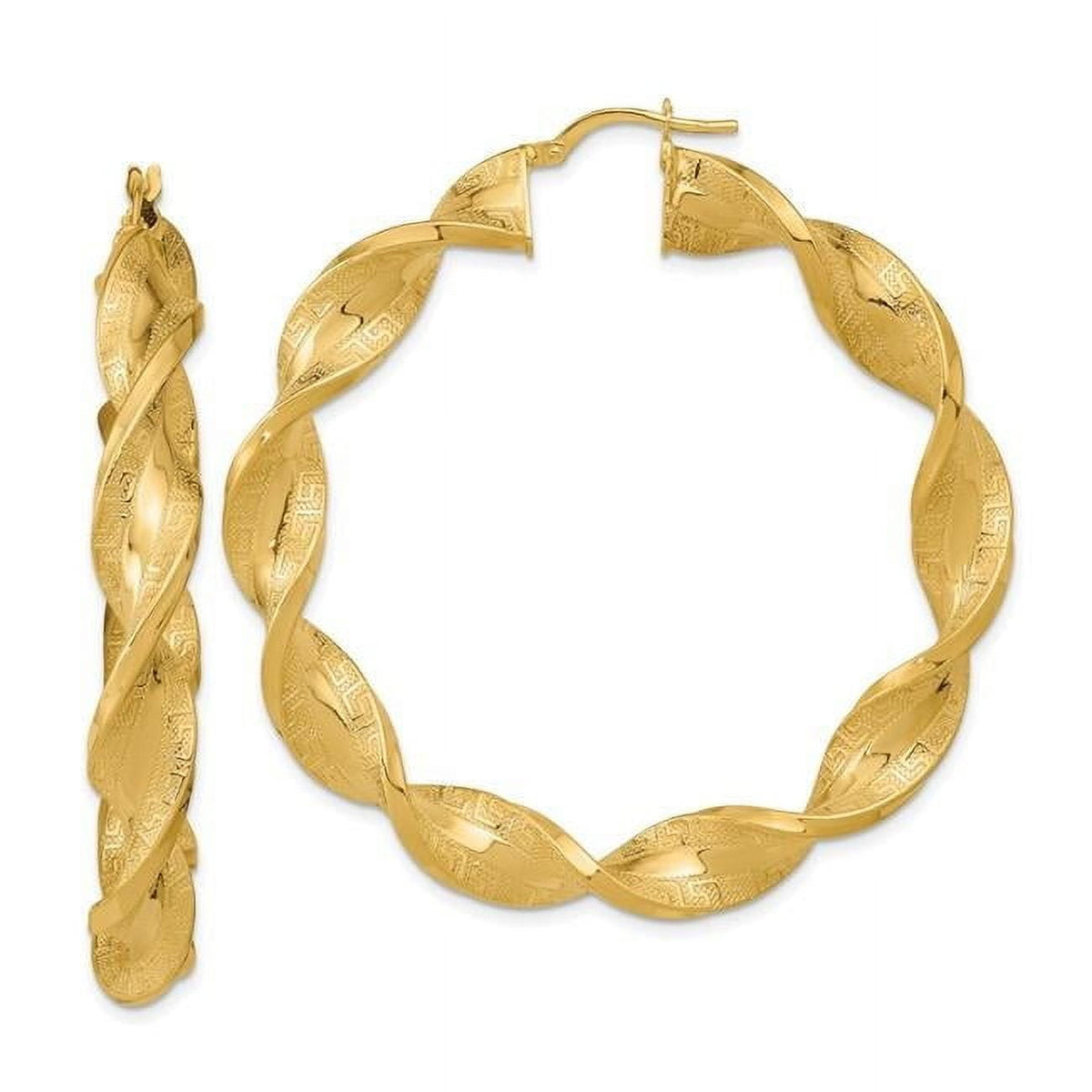 14K Gold Polished & Greek Satin Twisted Hoop Earrings