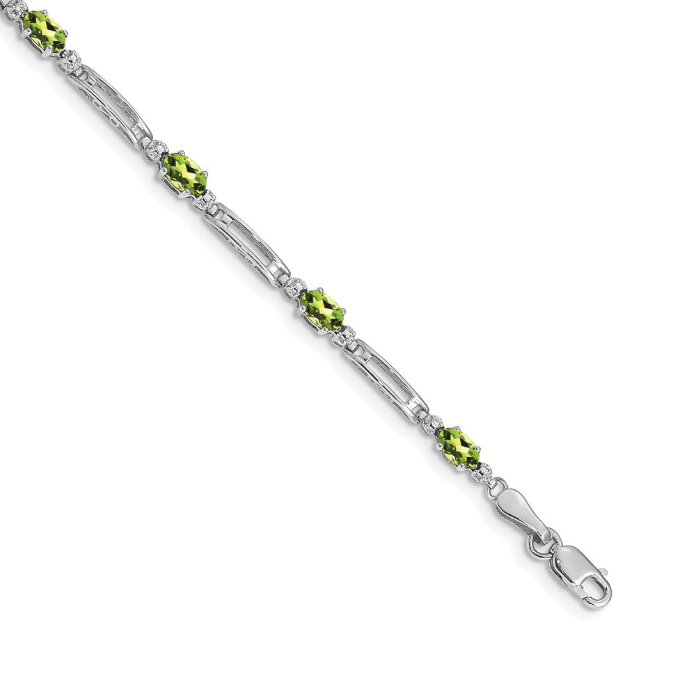14k White Gold Diamond and Peridot Bracelet 7 inches