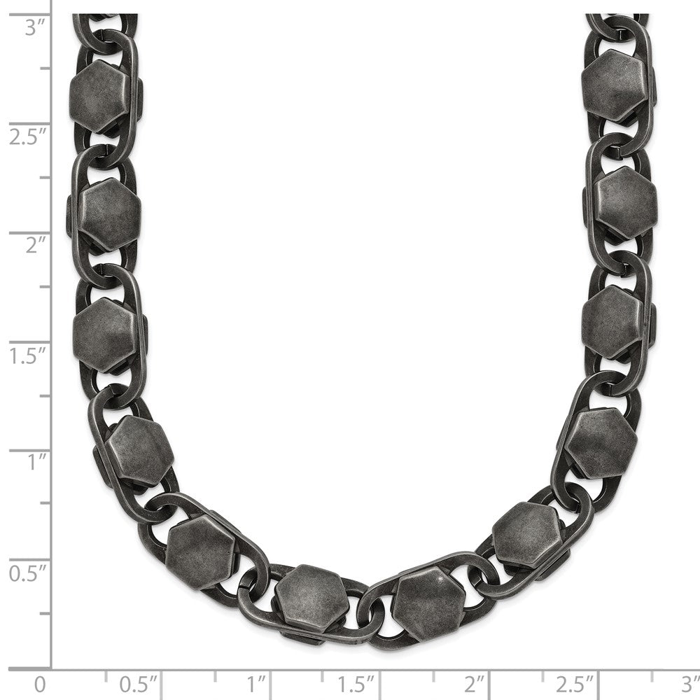 Stainless Steel Antiqued and Brushed 8.50mm 24in Necklace