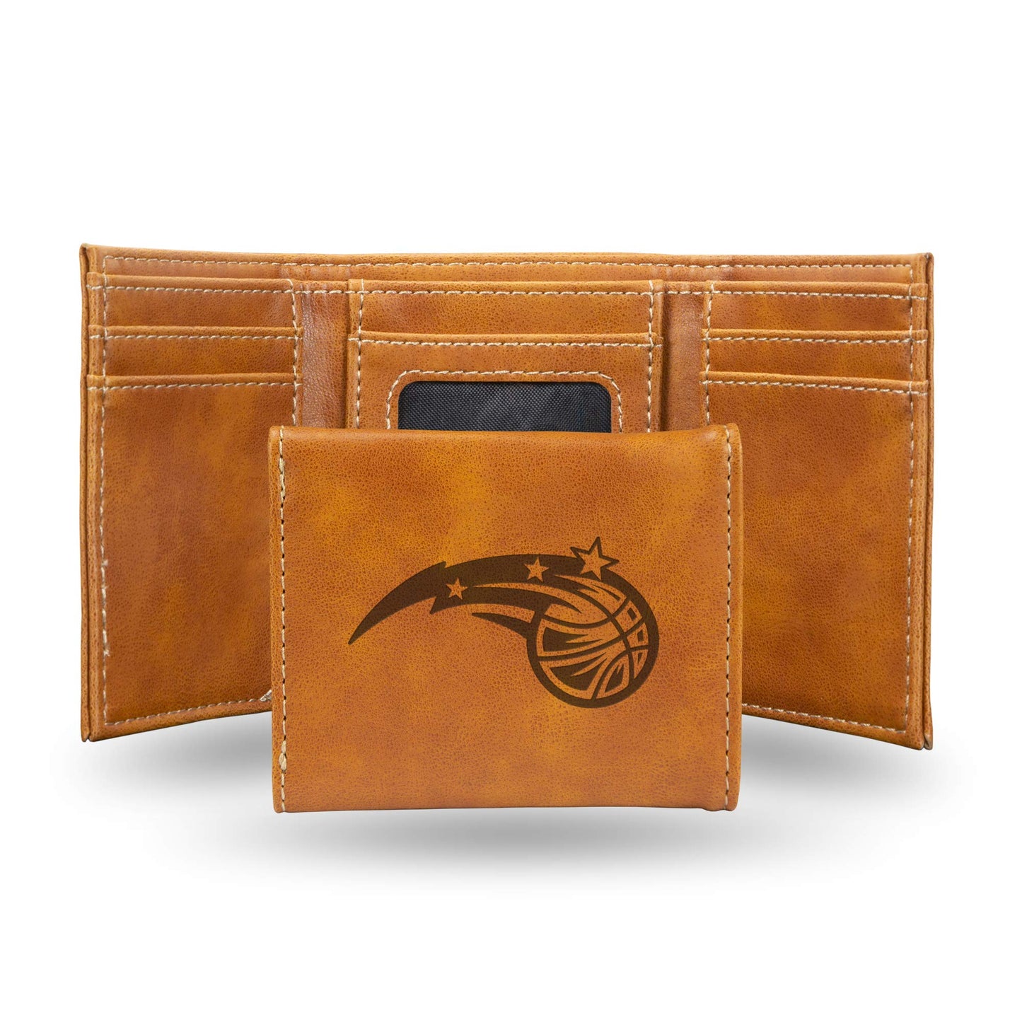 Basketball Rico Industries Orlando Magic Brown Laser Engraved Trifold Laser Engraved Tri-Fold Wallet - Men's Accessory