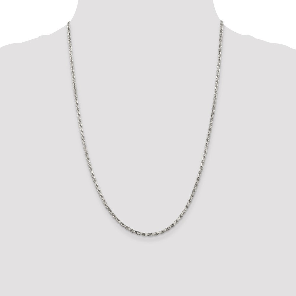 Sterling Silver Rhodium-plated 2.5mm Diamond-cut Rope Chain 24 Inches