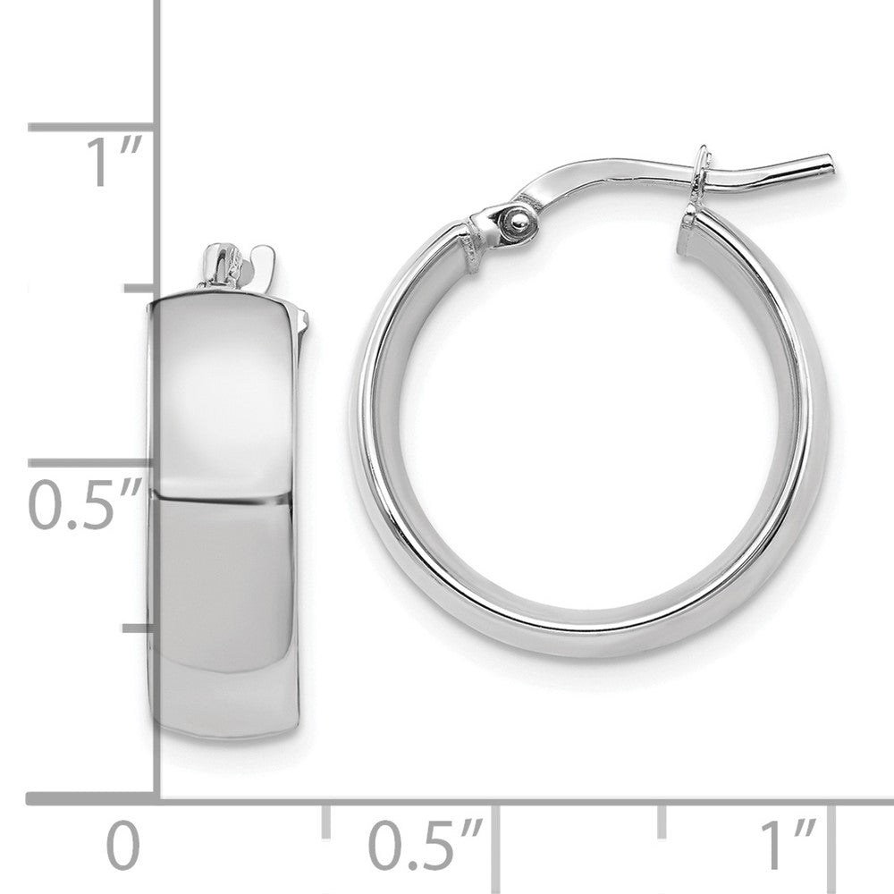 14K w/ White Rhodium Plating 6mm High Polished Hoop Earrings