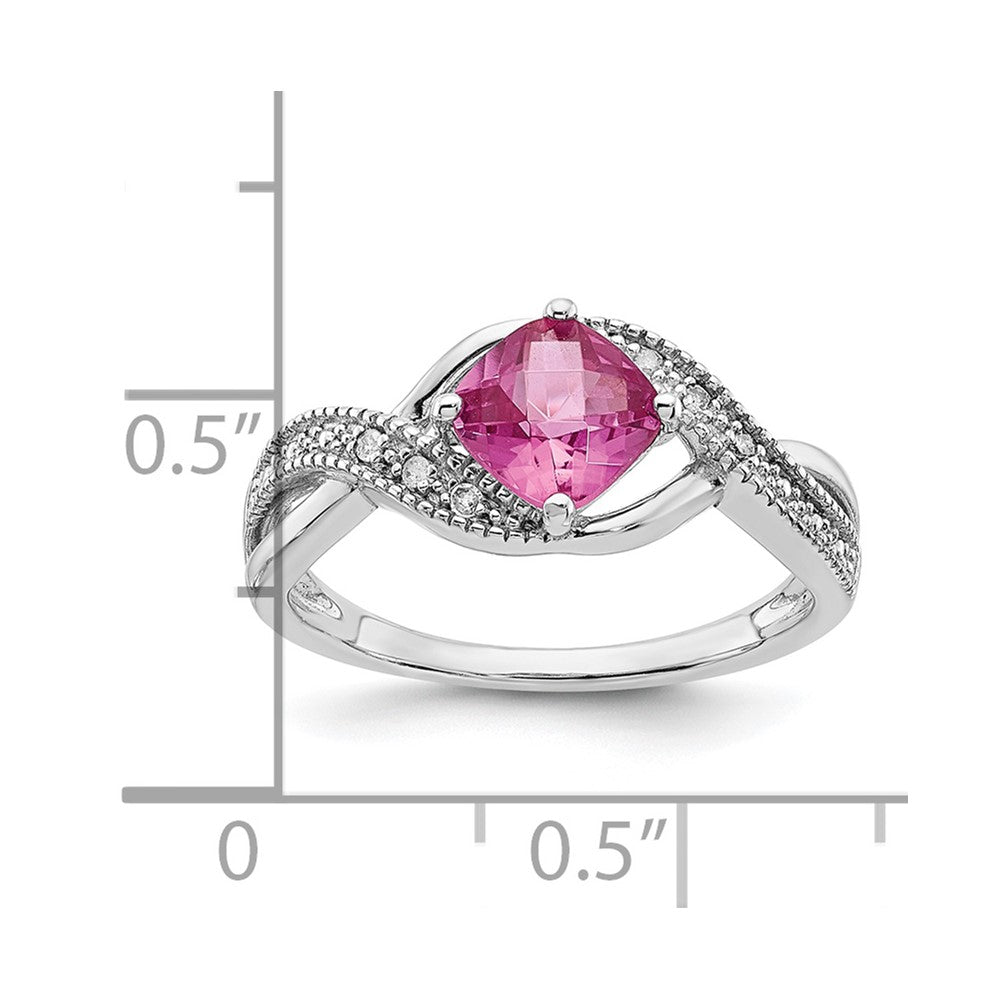 Sterling Silver Created Pink Sapphire and Diamond Ring