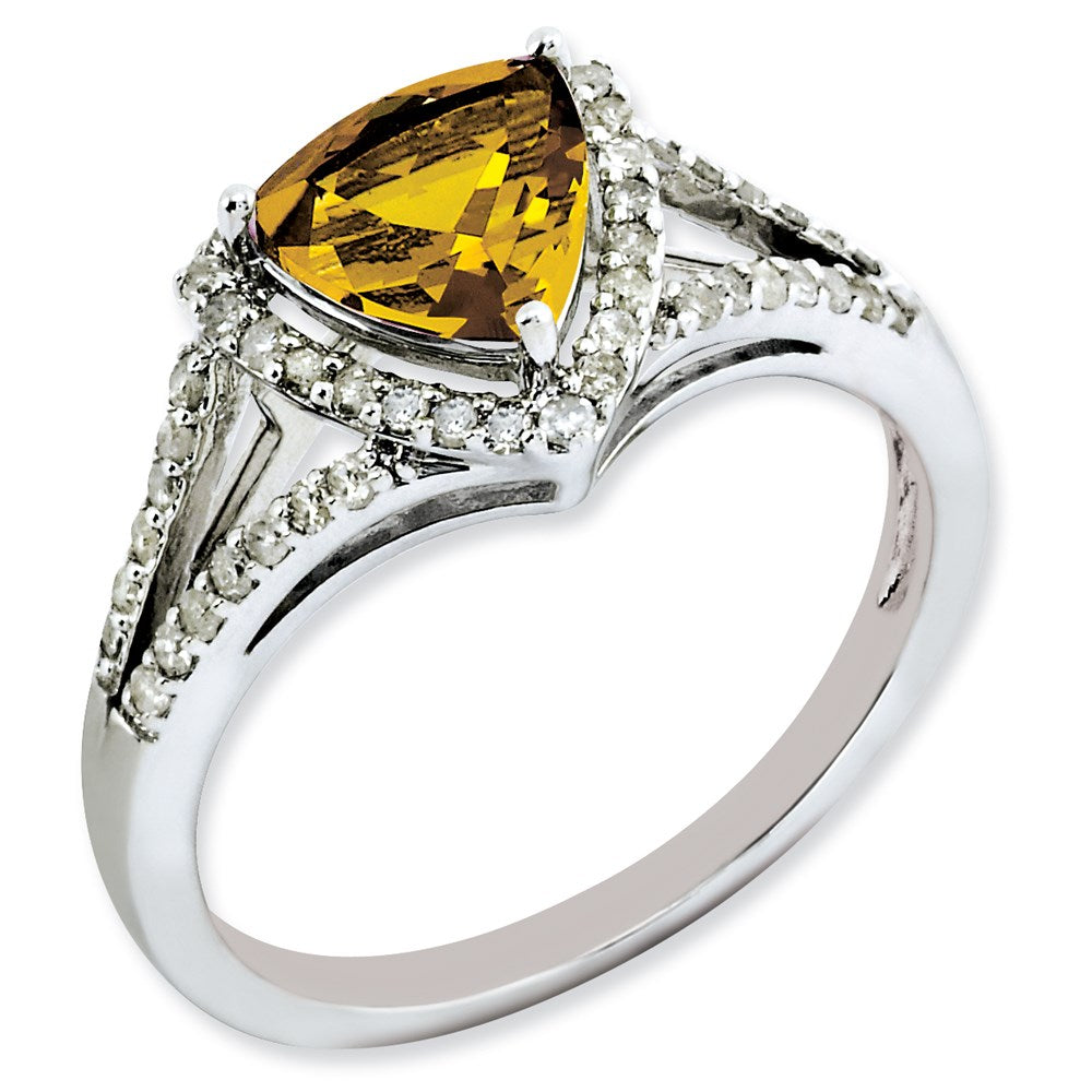 Sterling Silver Rhodium-plated Diamond & Whiskey Quartz Ring