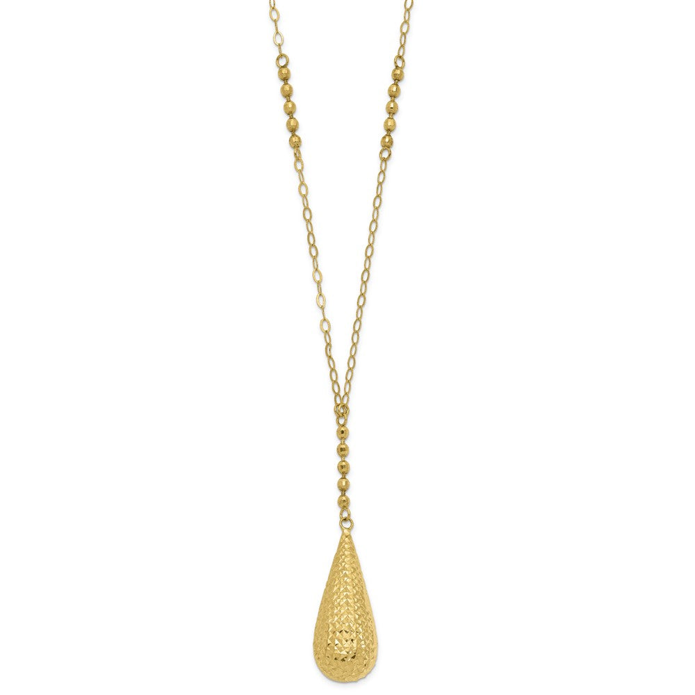 14KY CABLE CHAIN W/ DIA. CUT TEAR DROP PENDANT
