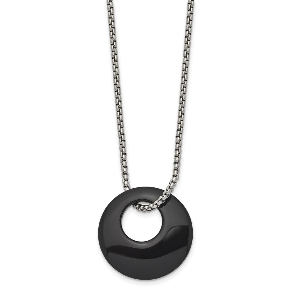 Stainless Steel Polished w/Black Onyx Circle 18in Necklace