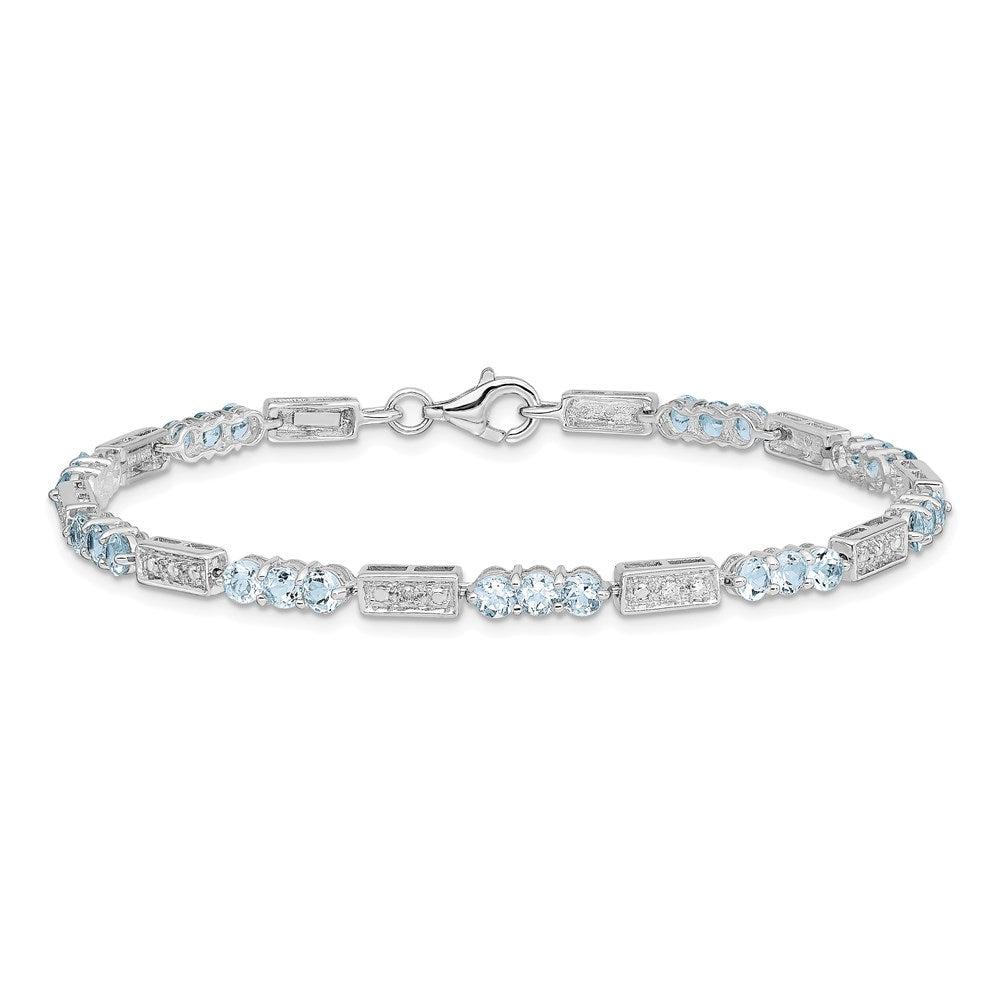 Sterling Silver Rhodium-plated Aquamarine and Diamond Bracelet 7 inches