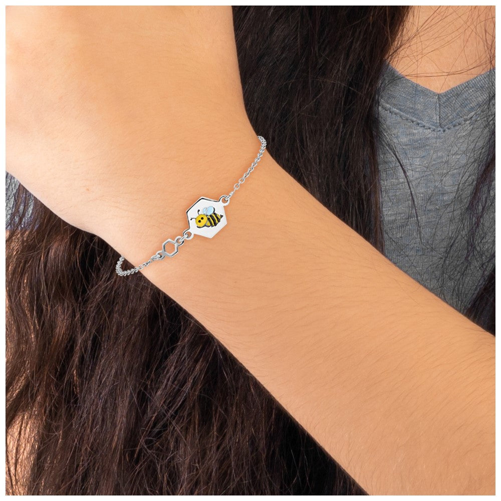 Sterling Silver Polished Enameled Bee 6in Children's Bracelet