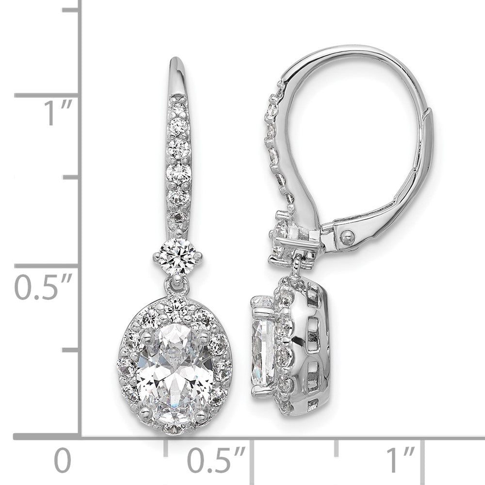 Cheryl M Sterling Silver Rhodium-plated Polished Oval CZ Halo Leverback Dangle Earrings
