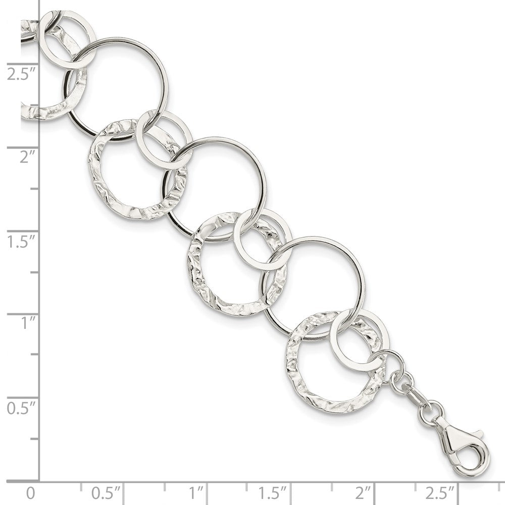Sterling Silver Polished Textured Fancy Circle Link Bracelet 7.5 inches