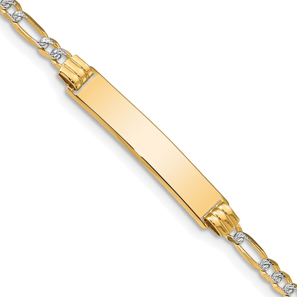 14k with Rhodium Pav‚ Figaro ID Bracelet 8 inches