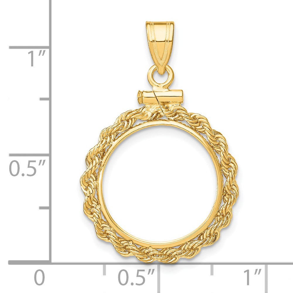 Wideband Distinguished Coin Jewelry 14k Polished Rope 15.0mm x 0.8mm Screw Top Coin Bezel Pendant